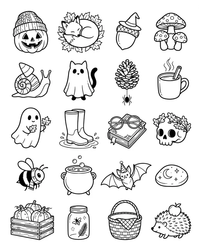 Autumn leaves tattoo flash sheet: 20 designs in black and white