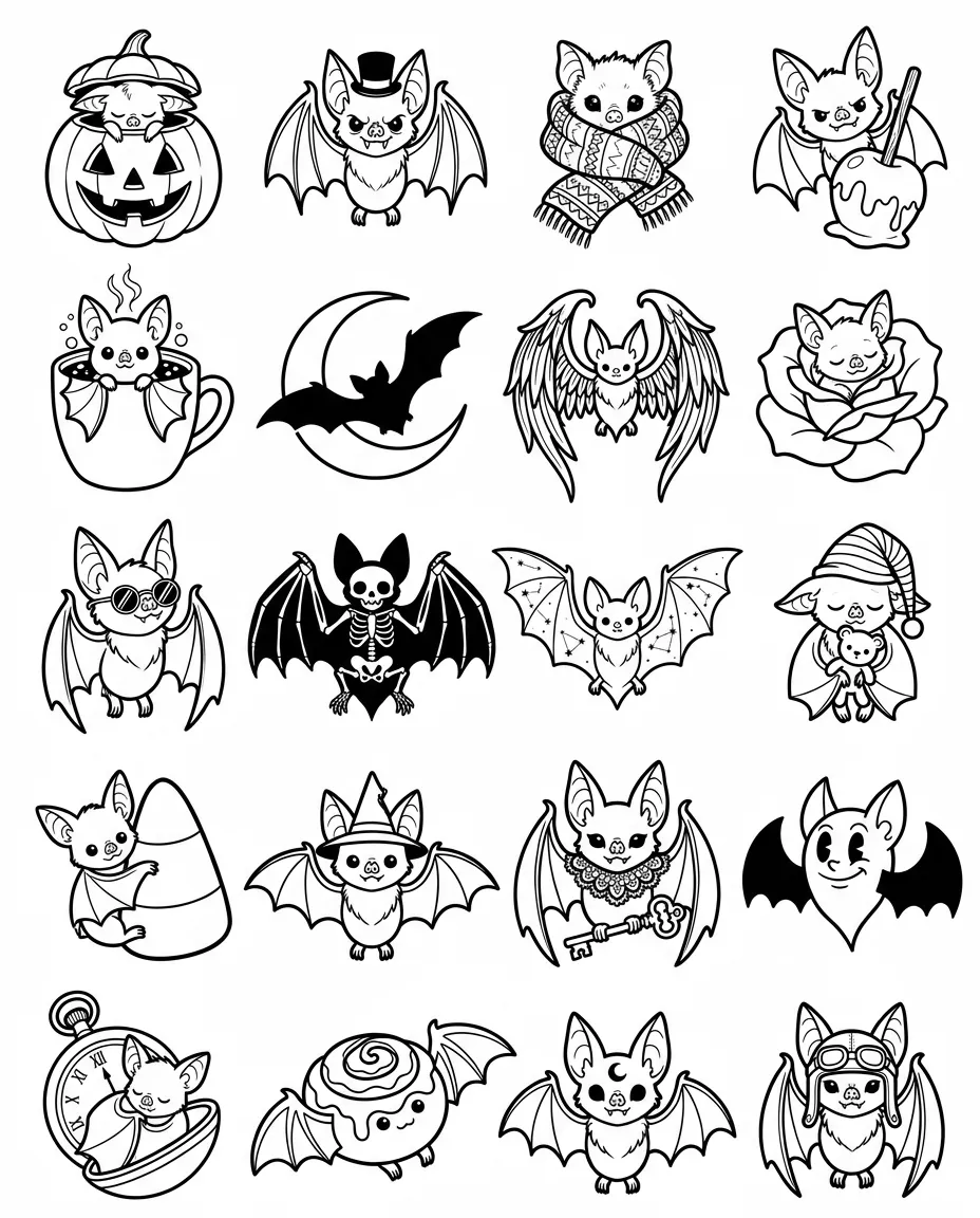 Bats flash sheet: 20 designs in black and white