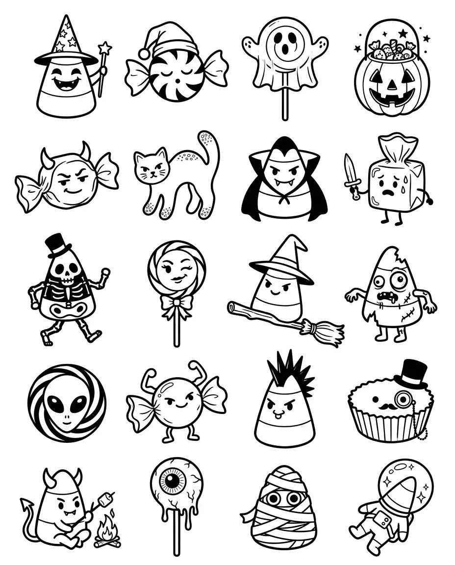 Candy corn 2 flash sheet: 20 designs in black and white
