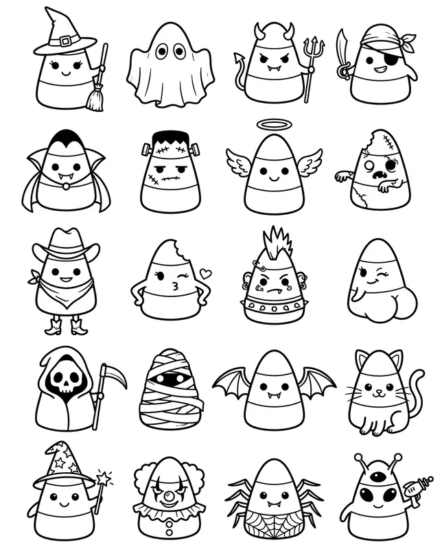 Candy corn tattoo flash sheet: 20 designs in black and white