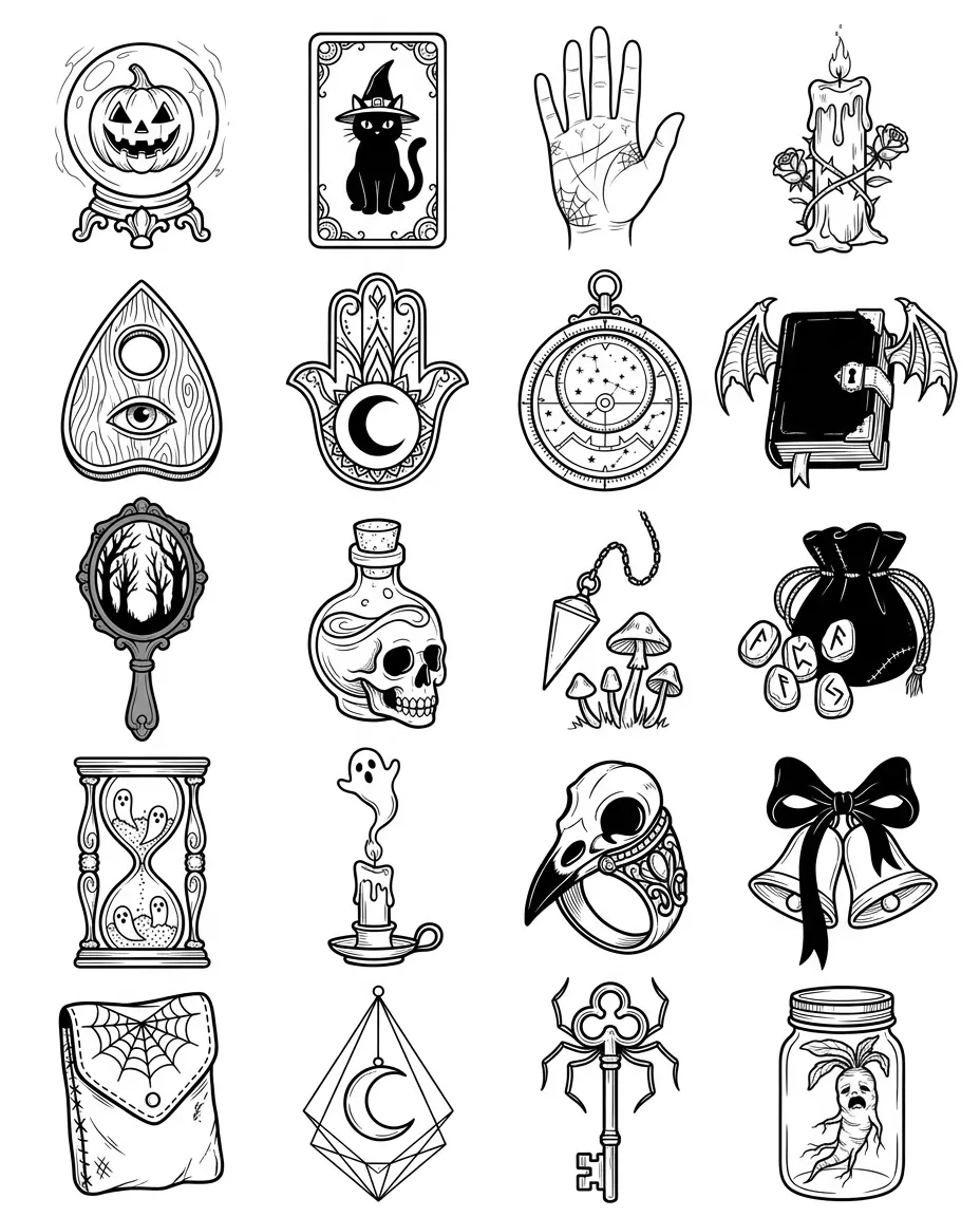 Fortune tellers flash sheet: 20 designs in black and white