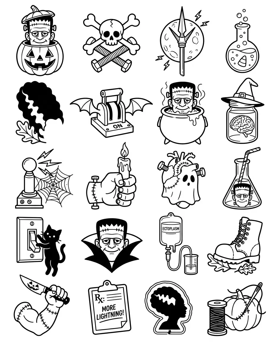 Frankenstein flash sheet: 20 designs in black and white