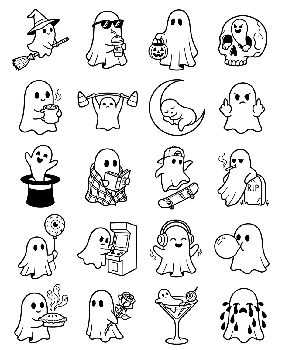 Ghosts 2 flash sheet: 20 designs in black and white