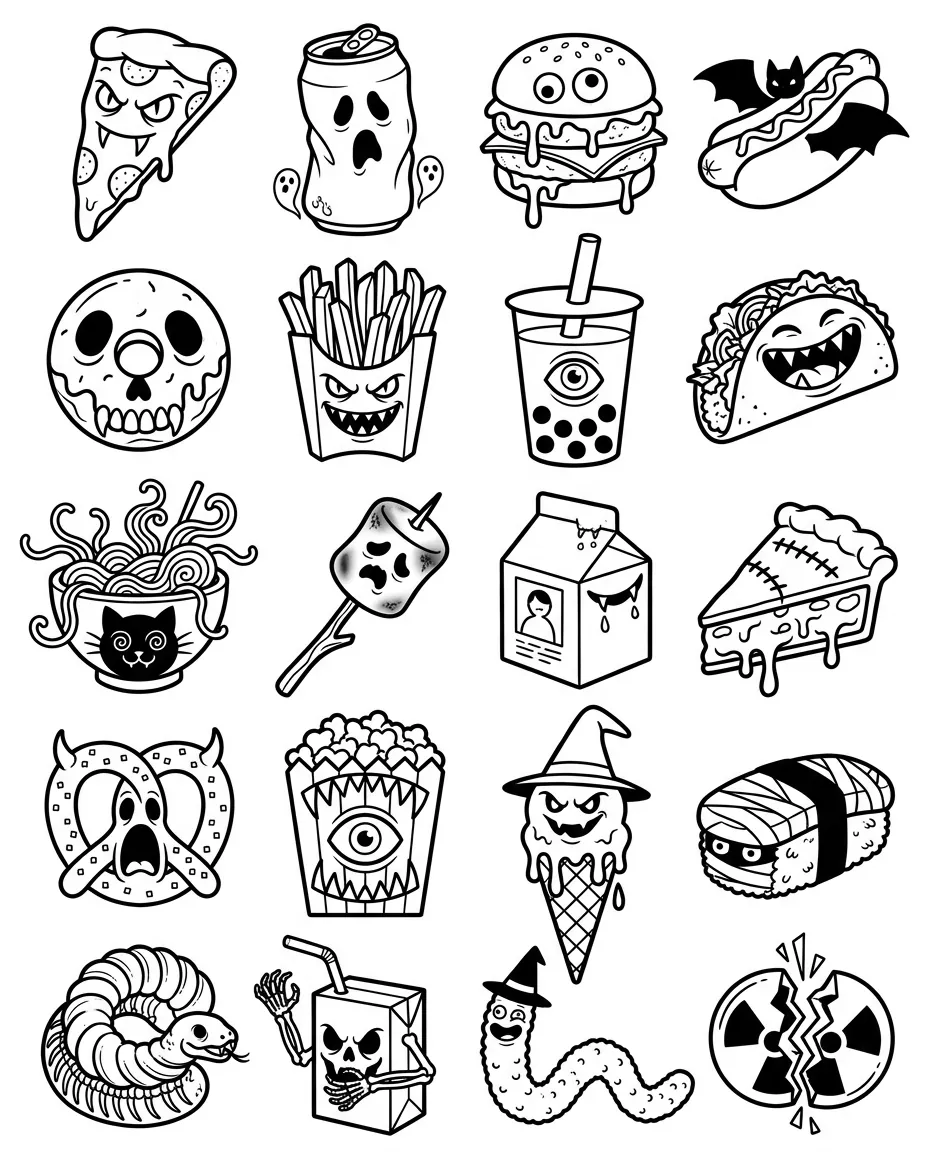 Monster snacks flash sheet: 20 designs in black and white