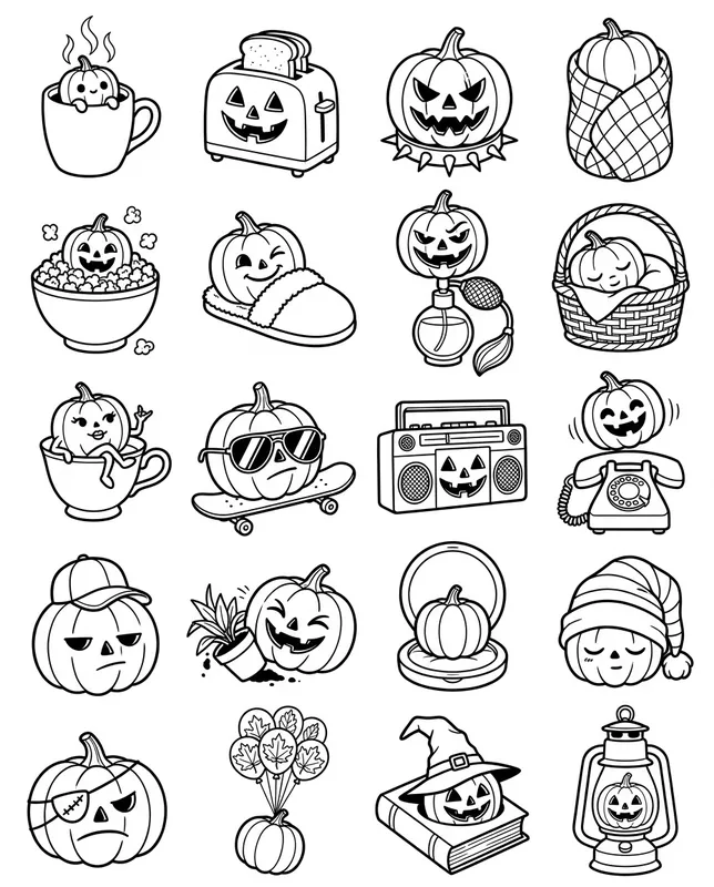 Pumpkins 2 tattoo flash sheet: 20 designs in black and white