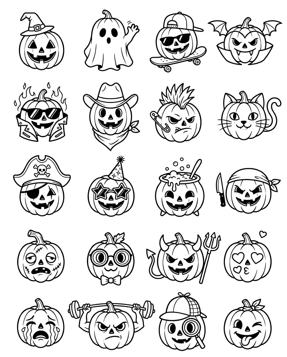 Pumpkins flash sheet: 20 designs in black and white