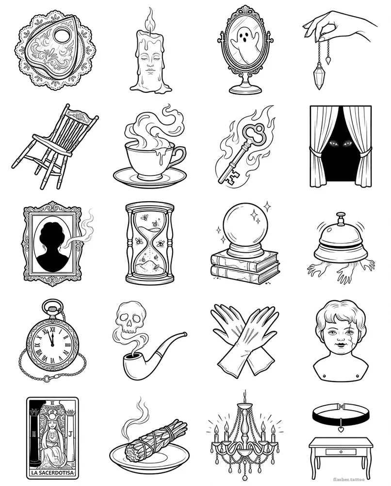 Spirit boards flash sheet with its words in Spanish: 20 designs in black and white