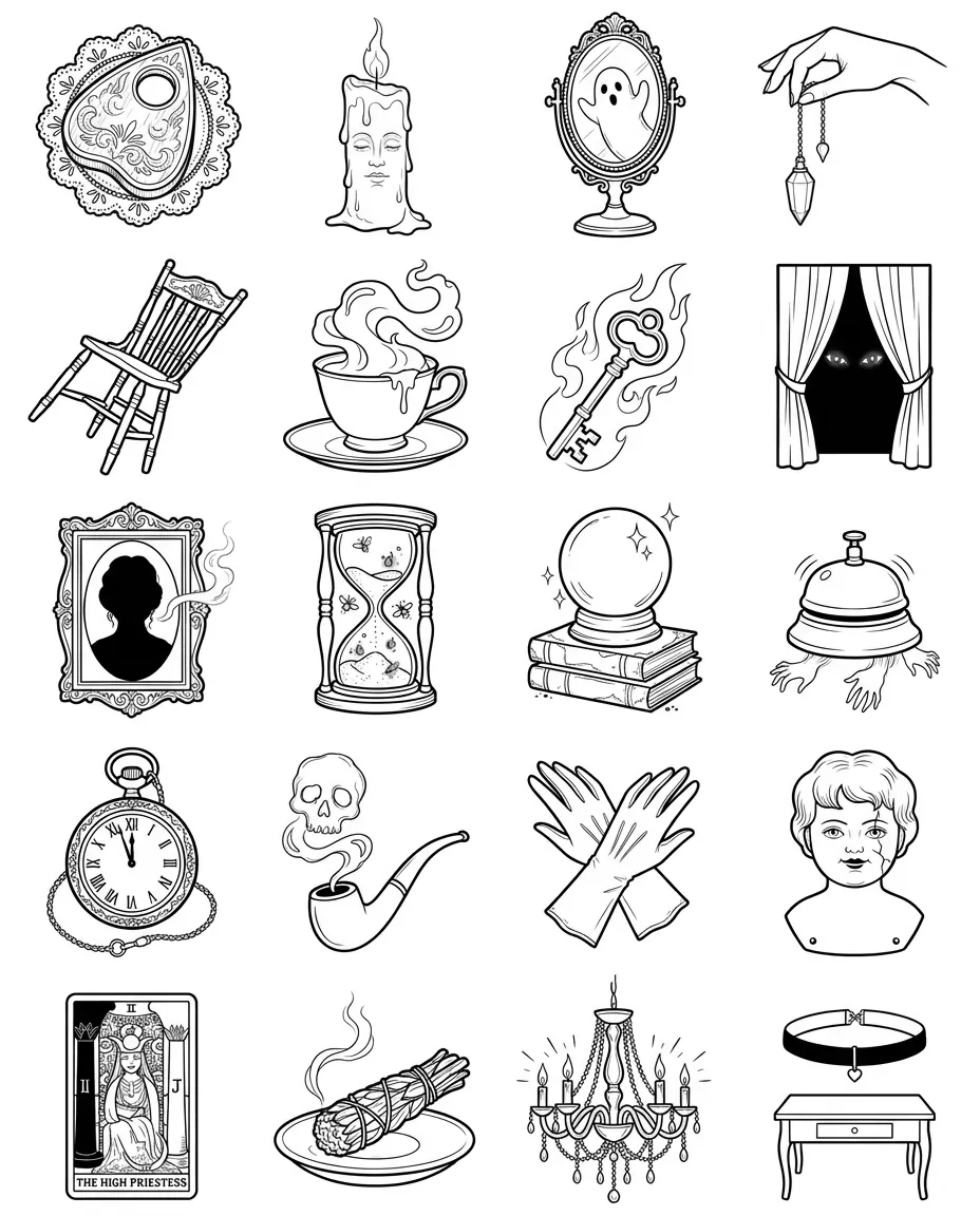 Spirit boards flash sheet: 20 designs in black and white
