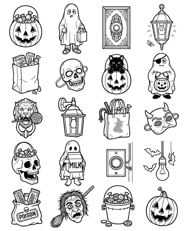 Trick or treat tattoo flash sheet: 20 designs in black and white