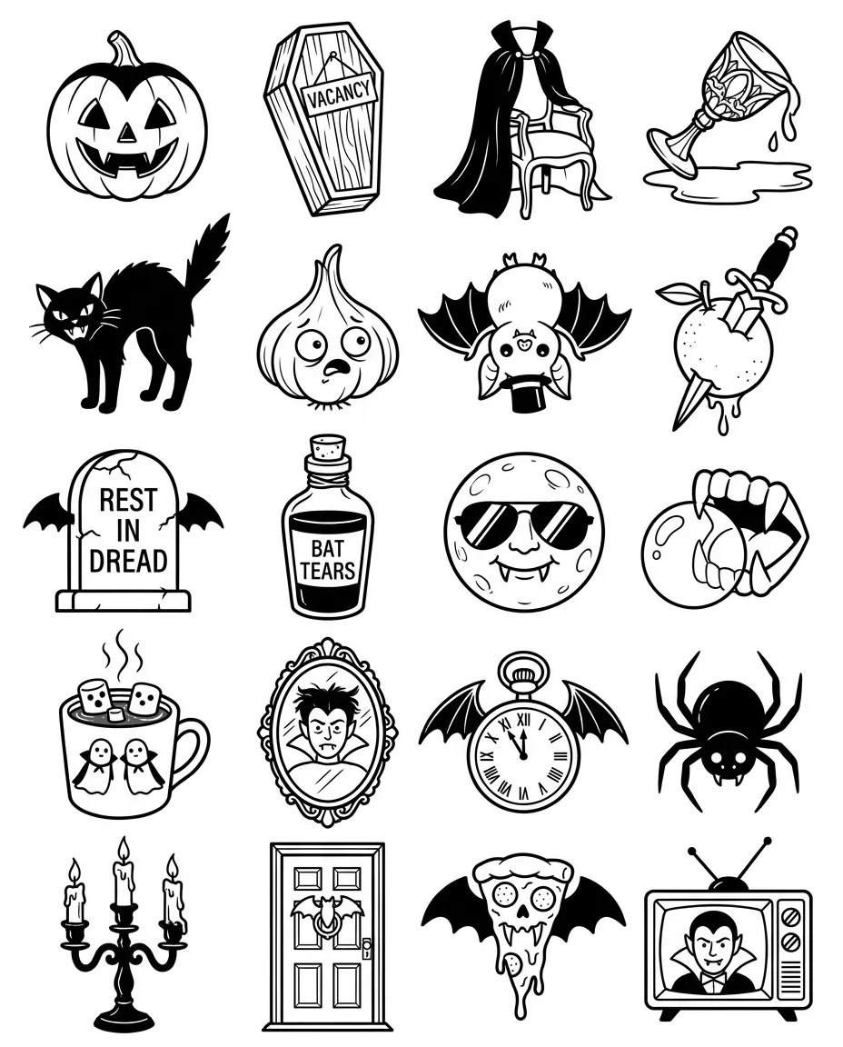 Vampires flash sheet: 20 designs in black and white